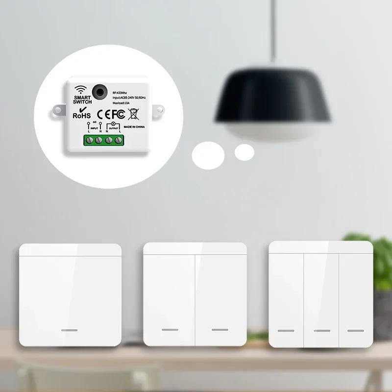 Description Picture 3 of itemTNCE RF433 Relay Receiver,Wireless Light Switch 433Mhz Mini Remote Control,1/2/3Gang Wall Transmitter Switch, Led Lamp Fan Smart