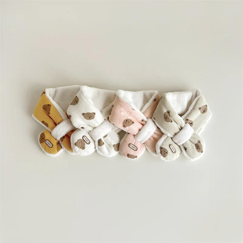 Description Picture 4 of itemBear Winter Baby Scarfs Warm Bear Fleece Kids Neck Warmer Cross Children Scarves for Girls Boys Baby Accessories 1-6Y