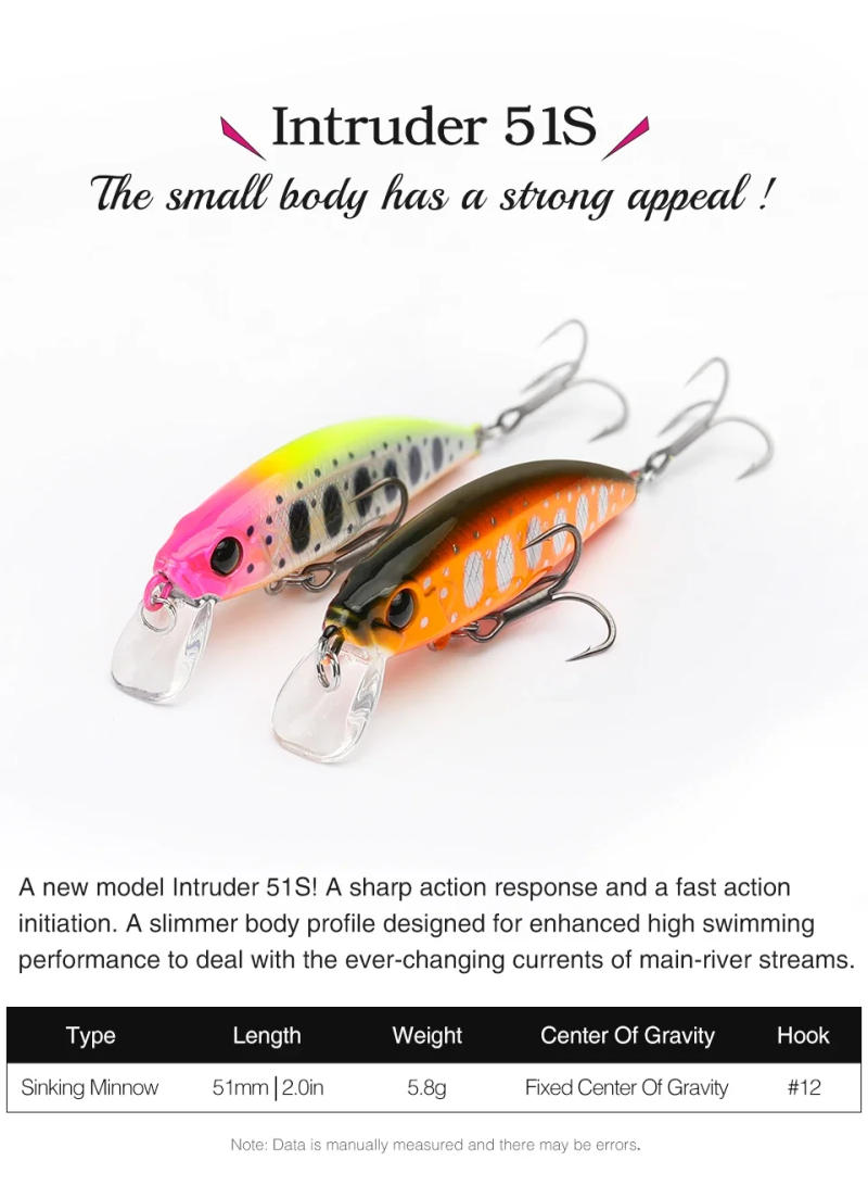 Description Picture 3 of itemTSURINOYA Intruder 51S Sinking Minnow Stream Fishing Lure 51mm 5.8g Artificial Hard Bait For Trout Ajing Jerkbait River Baits