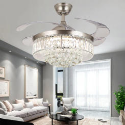 Crystal Led Ceiling Fan Light Invisible Luxury Crystal Silvery LED Lamp With Remote Control Modern For Home