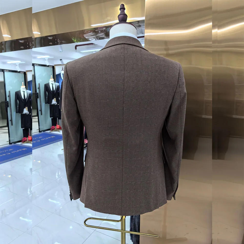 Description Picture 5 of itemElegant 3 Piece Jacket Pants Vest Male Clothing Peak Lapel One Button Slim Fit Regular Length Full Set Luxury Office Men's Suits