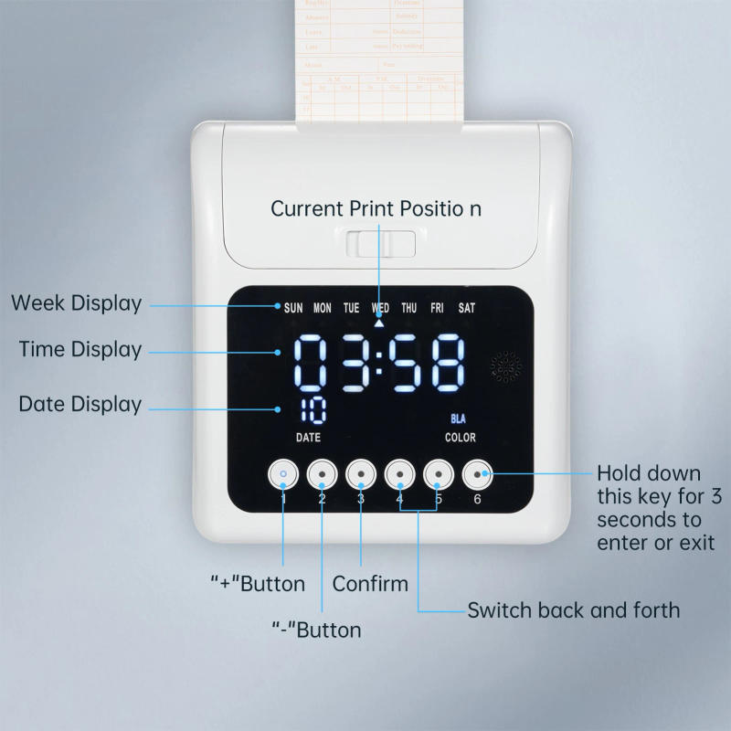 Description Picture 6 of itemElectronic Time Clock Employee Attendance with Extra 100pcs Time Cards 2 Sided Monthly & Weekly Punch Payroll Recorder