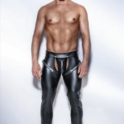 Men Black PVC Faux Patent Leather Pants Club Wear Stage Skinny Pants Stretch Leggings Sexy Latex Long Trousers Dance Costume