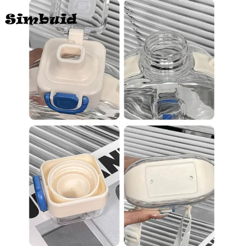 Description Picture 4 of itemFlat Square Transparent Water Bottle Portable Travel Drinkware with Adjustable Strap Slim Bottle for Outdoor Sport Camping