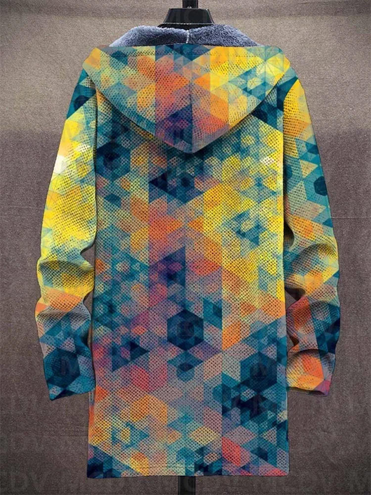 Description Picture 3 of itemUnisex Vintage Geometry Crystal Gradient Art Casual Print Plush Thick Long-Sleeved Sweater Cardigan Coat
