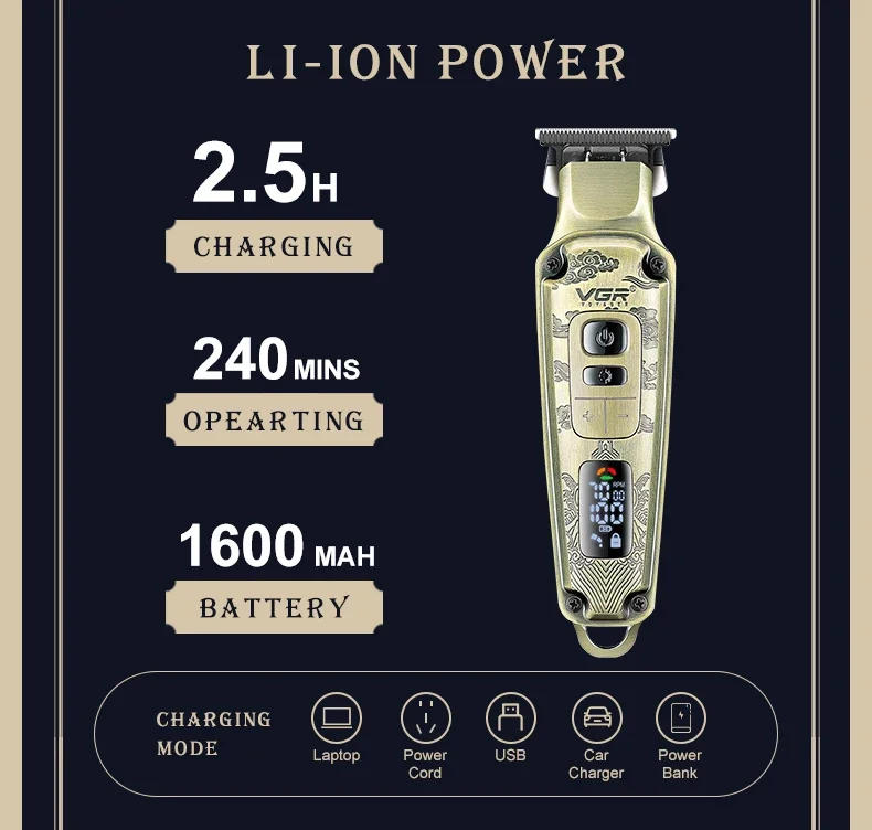 Description Picture 6 of itemVGR Hair Trimmer Cordless Professional Barber Hair Cutting Machine Electric Hair Clipper Digital Display Trimmer for Men V-901