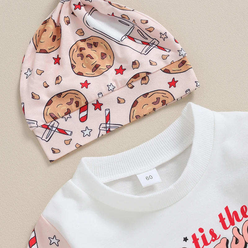 Description Picture 5 of itemBaby Girls Boys Sweatshirts Rompers Christmas Clothes Letter Cartoon Print Long Sleeve Jumpsuits Toddler Fall Bodysuits with Hat