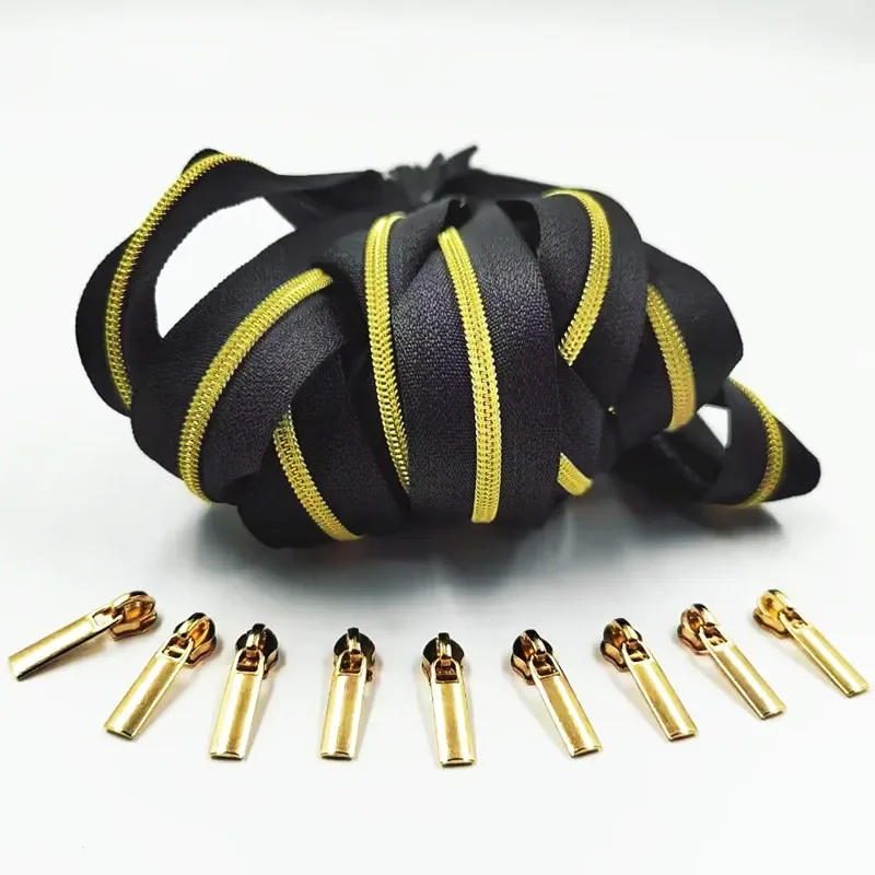 Description Picture 6 of item3# 5 Meters  Golden Silver Tooth Zippers Rolls with 10 Pieces Zipper Slider For Tailor Sewing Accessories