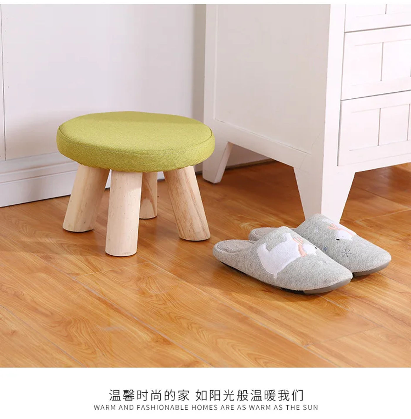 Description Picture 3 of itemBedroom furniture Small Stool Wooden Ottomans with Linen Cotton Cover Dining Benches Home Furniture SofaRound chair