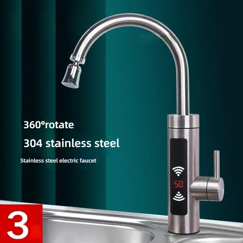 Description Picture 2 of item3300W 220V Electric Kitchen Water Heater Tap 304 Stainless Steel Instant Hot Digital Display Heater Cold Heating Rotary Faucet