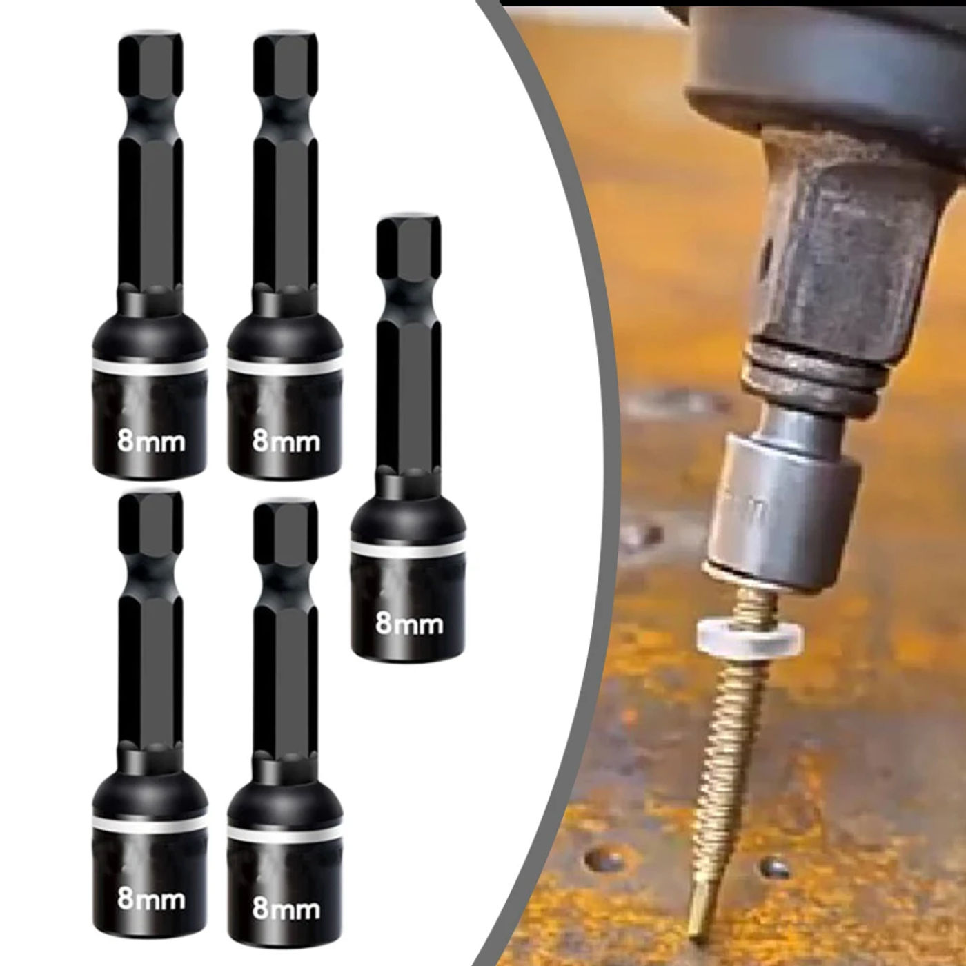 Description Picture 2 of item5pcs 8mm Impact Socket Magnetic Nut Screwdriver Deep Socket Adapter 1/4inch Hex Wrench Heads Electric Drill Bit Repairing Tool