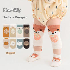 1 Set Socks and Kneepad Baby Non-Slip Socks Cute Cartoon Pattern Children Boys Girls Kids Toddler Floor Socks Kneepad