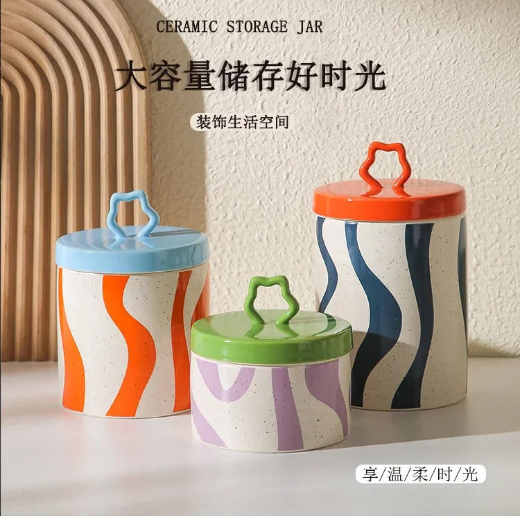 Description Picture 2 of itemCeramic Storage Jar Color Geometry Cartoon Casket Storage Tank Desktop Storage Container Flower Vase Candy Jar Jewelry Box