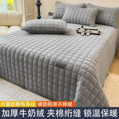 Thicken Quilted Warm Flannel Velvet Mattress Topper Couple Luxury Double Bed Bedspread Elastic Fitted Sheet Bed Protection Pad