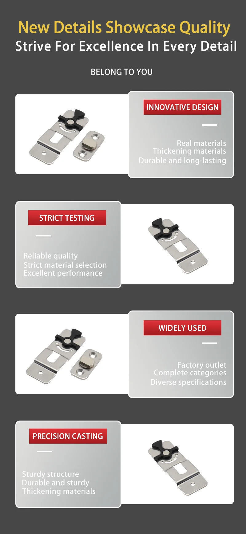 Description Picture 5 of itemCommercial Multi Specification Anti Drop 304 Stainless Steel Arbitrary Stop Door Bolt With Fixed Support Arm Torque Hinge