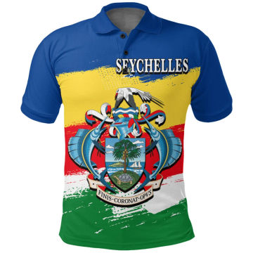 Republic of Seychelles National Emblem Print Men's Polo Shirts Bantu African Country Flag Pattern Daily Casual Tops Homme Tees