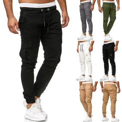 Men's Solid Color Cargo Pants Men's Leather Strap Strap Feet Casual Pants Subdivision