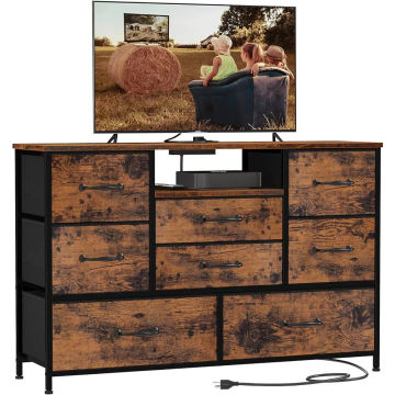 Furnulem Dresser TV Stand with Power Outlet for 55'' Long TV, Entertainment Center with 8 Deep Drawers,Wide Chest of Drawer