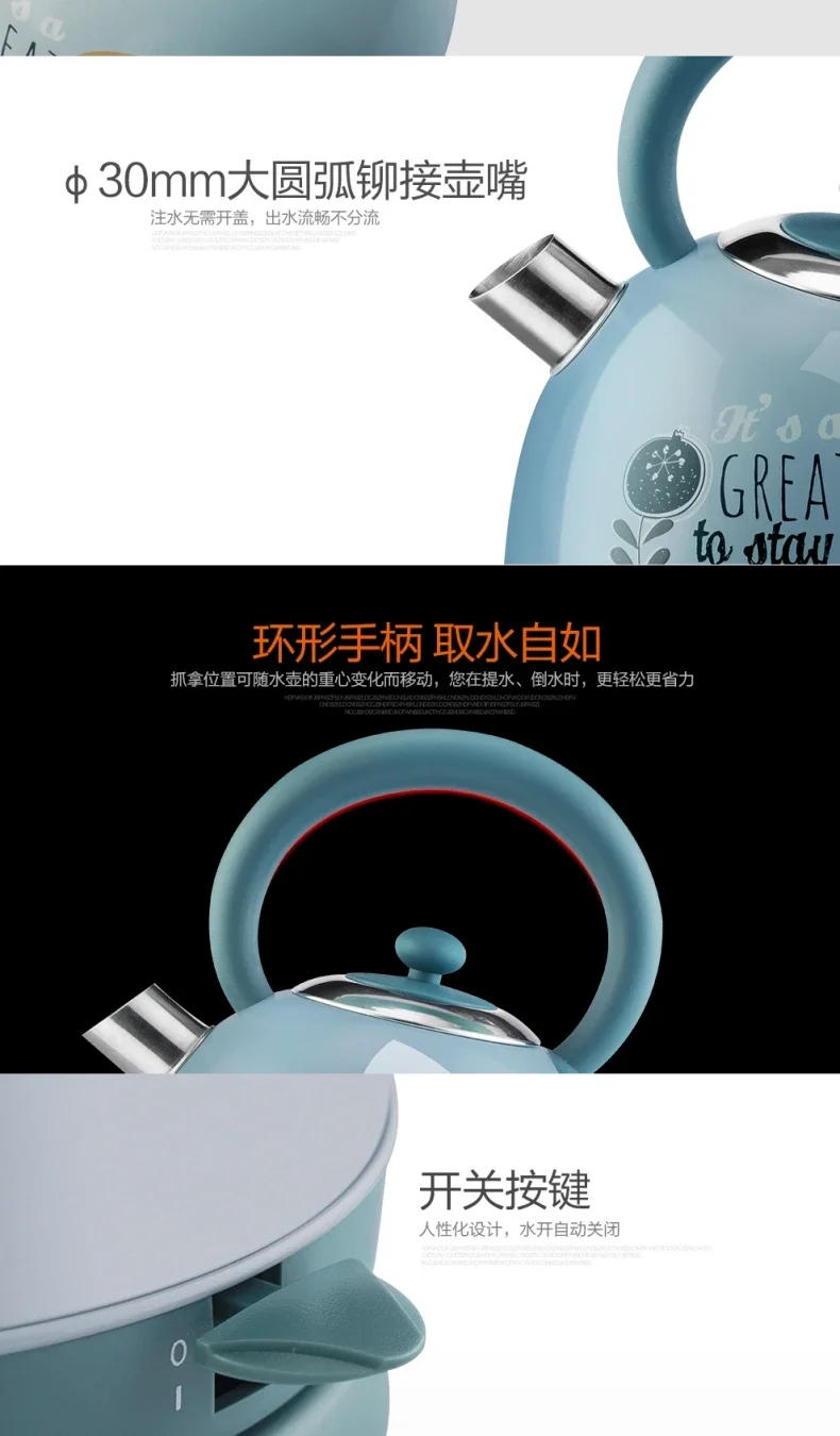 Description Picture 6 of item220V Retro Electric Kettle for Boiling Water with Automatic Cut-Off and Colorful Painting, Food Grade 304 Stainless Steel
