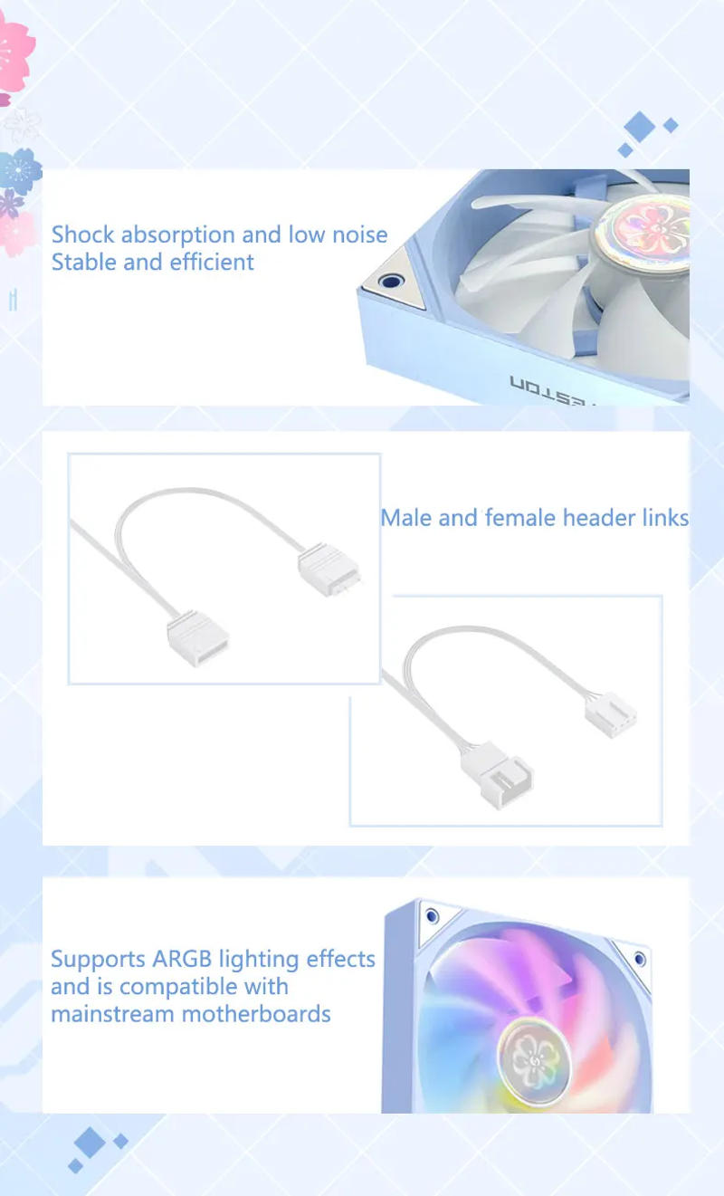 Description Picture 6 of itemZEAGINAL YESTON YT-120 Chassis cooling fan 120x120x25mm/800~1800RPM The Cherry pupil flower marries theme