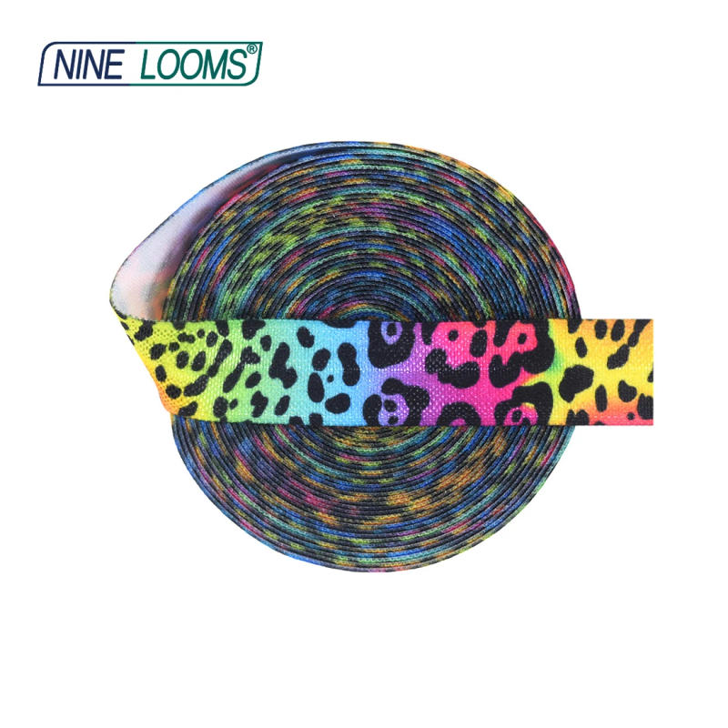 Description Picture 3 of itemNINE LOOMS Print Foldover Elastic FOE 5/8" 15mm Rainbow Leopard Skull Spandex Band Hair Tie Headband DIY Sewing Trim 2 5 10 Yard