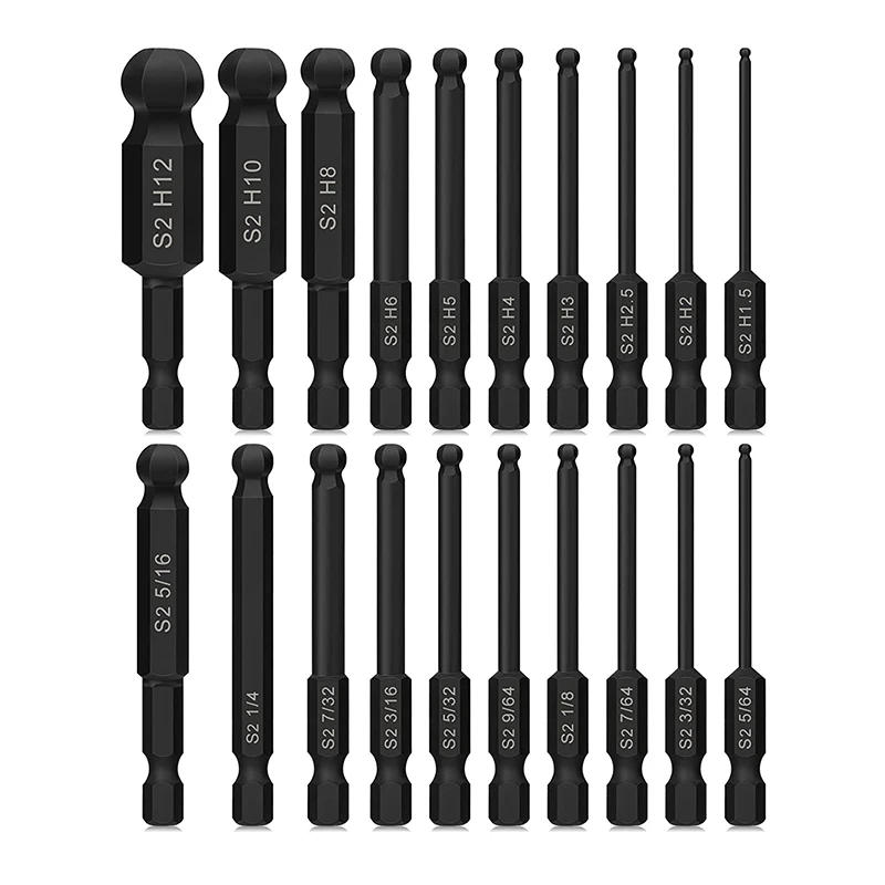 Description Picture 2 of item20Pcs Ball End Hex Head Allen Wrench Drill Bit Set Magnetic Metric SAE Allen Screwdriver Bits S2 Hex Bit Set Hex Key Socket Bits