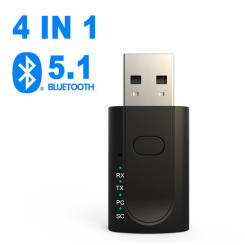 4 in 1 USB Bluetooth 5.1 Adapter Wireless Audio Receiver Transmitter USB External Sound Card 3.5 Jack AUX Car Speaker Adaptor