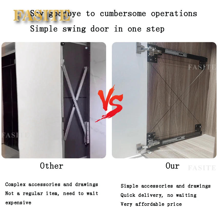 Description Picture 3 of itemCabinet Side Hidden Slide Rail Wardrobe Folding Telescopic Plug-in Storage Swing Door Rail Furniture Hardware Set