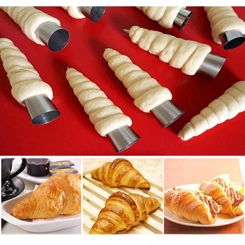Description Picture 4 of item5/10pcs Stainless Steel Cake Tool Set Croissant Mold Pancake Tube Cone Shaped Baking Mold Kitchen Dessert Tool Cake Bread Mold