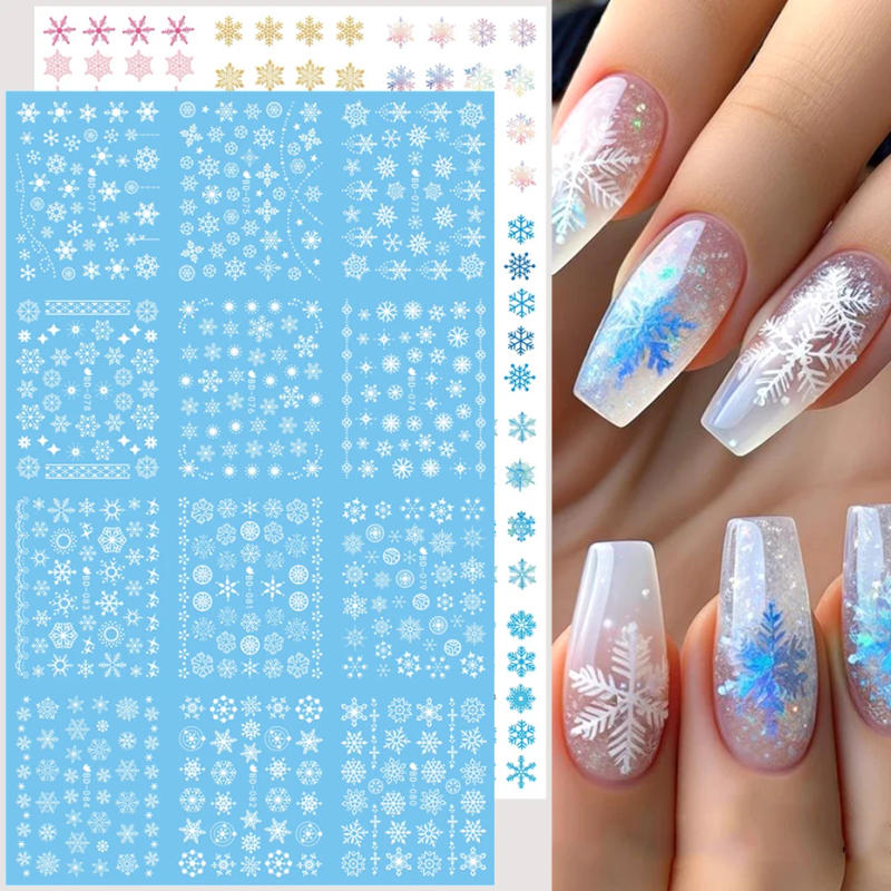 Description Picture 2 of item12pcs White Blue Snowflake Water Nail Stickers Set Winter Christmas Nail Art Design Transfer Slider Decals Manicure Decoration