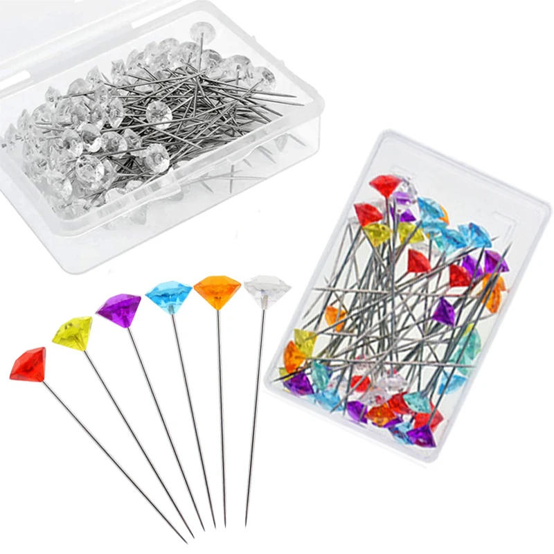 Description Picture 2 of item50Pcs/Box Crystal Head Sewing Pins Acrylic Pearl Bouquet Pins Diamond Head Pins for Dressmaking Quilting Straight Pins