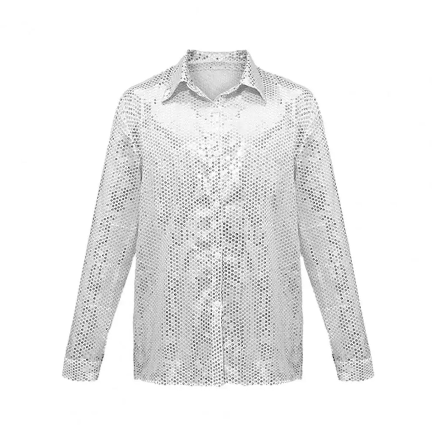 Description Picture 4 of itemSequined Bell Bottom Pants Retro Shiny Sequin Flared Pants Glossy Lapel Single-breasted Top Trousers for Party Performance Clown