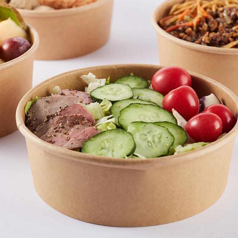 Description Picture 4 of item10pcs Disposable Kraft Paper Bowls Fruit Salad Bowl Food Packaging Containers Takeaway Party Favor Lunch Box
