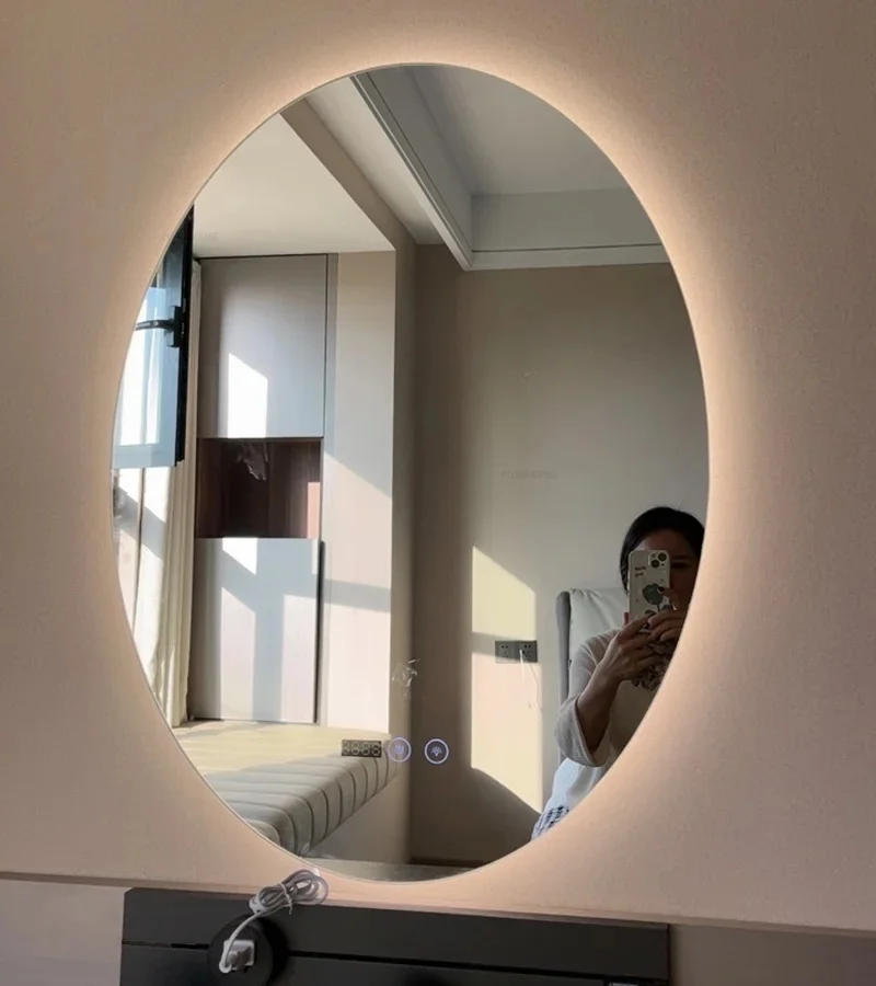 Description Picture 5 of itemNordic Smart Oval Bath Mirrors Home Anti-fog Bathroom Mirrors with LED Light Touch Screen Minimalist Wall Hanging Makeup Mirrors