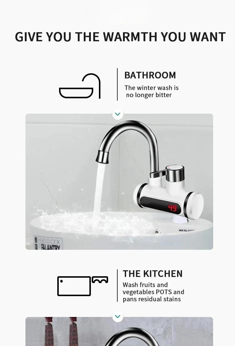 Description Picture 6 of itemInstant Tankless Electric Hot Water Heater Faucet Kitchen Instant Heating Tap Water Heater with LED EU Plug