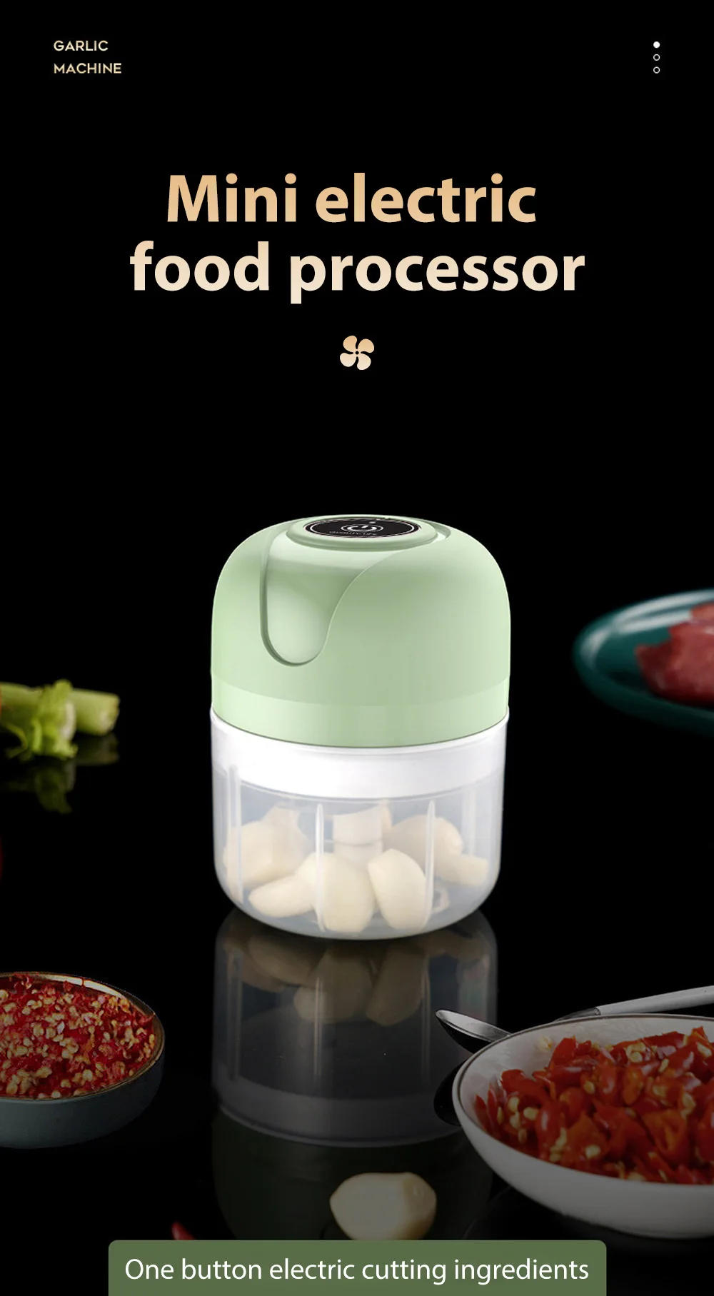 Description Picture 2 of itemMini Electric Garlic Chopper USB Meat Grinder Garlic Masher Machine Sturdy Durable Crushed Ginger Vegetable Crusher Kitchenware