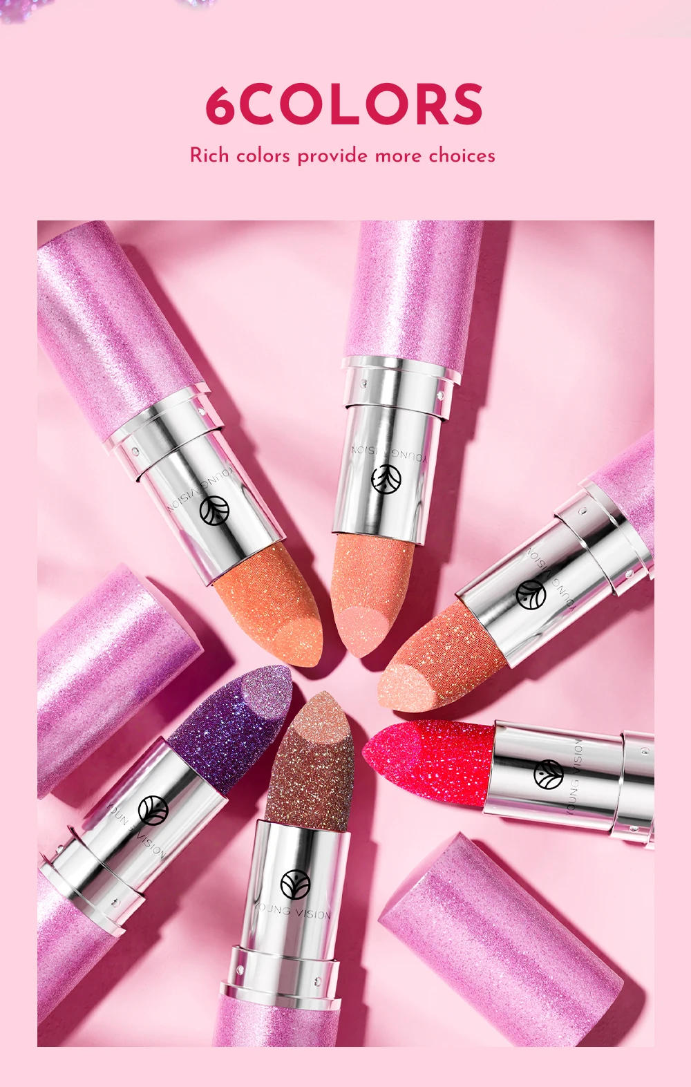 Description Picture 6 of itemDiamond Embossed Lipstick Moisturizing Lasting Shimmer Brown Sparkling Waterproof Lip Gloss Matte Glitter Purple Lipstick Makeup