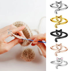 Adjustable Size Yarn Ring Cat Ears Crochet Ring Beginner Knitting Crocheting Loop Thread Wrapped Rings Tension Regulator Tool