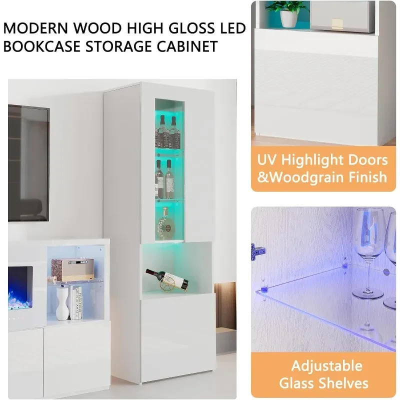 Description Picture 6 of item3 Piece Modern High Gloss Fireplace TV Stand + Bookcase Set Includes 68" TV Stand with 40" Fireplace, 2 X Bookcase w/ Doors