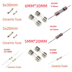 10pcs/lot Fast Blow Glass Tube Fuses 3.6x10mm 5x20mm 6x30mm 250V 100mA 200mA 250mA 300mA 500mA 630mA 750mAxial Lead Ceramic Fuse