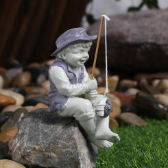 Garden Statue Gone Fishing Boy Yard Ornaments Fisherman Funny Lawn Sculpture Home Decoration with Fishing Rod Creative Decor