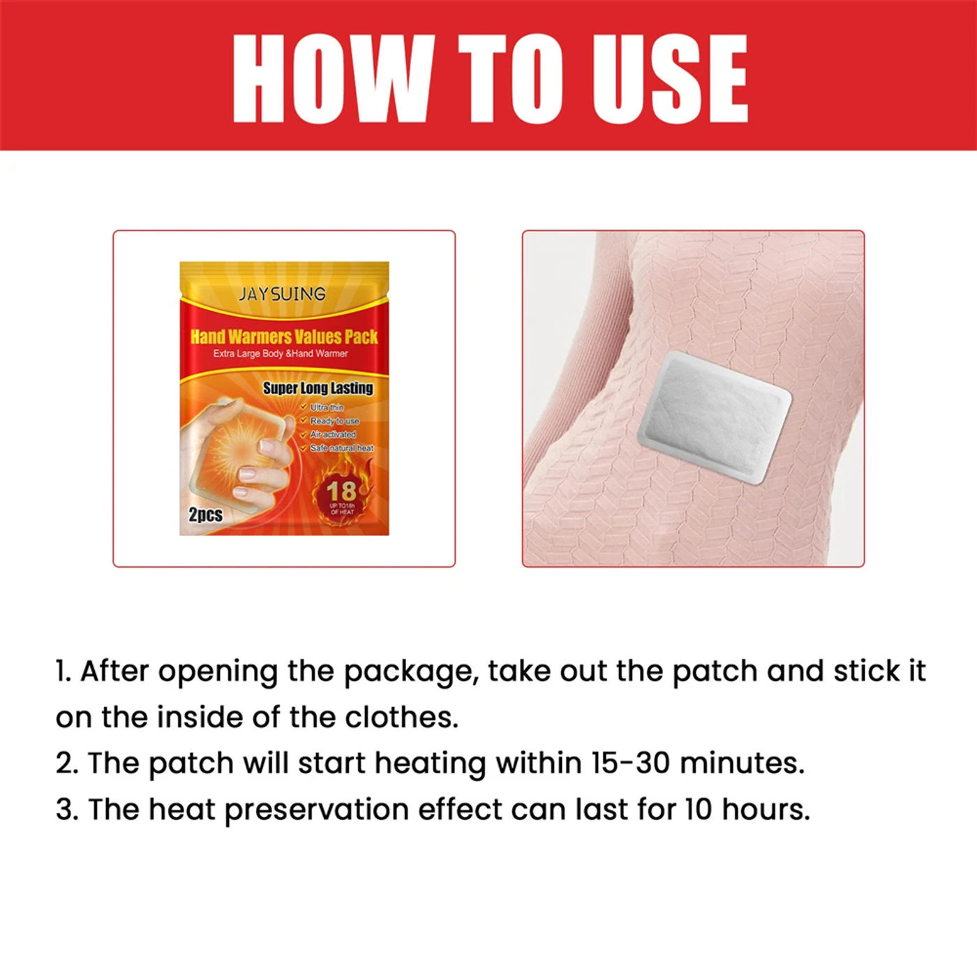 Description Picture 4 of item20Pcs Self Heating Winter Warm Paste Disposable Hand Foot Warmers Heat Packs Warmer Waist Abdomen Body Warmer Heating Pad