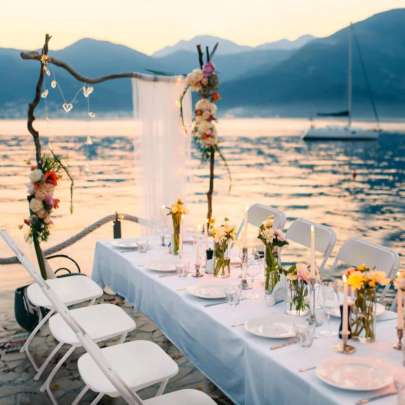 Description Picture 5 of item6 FT Plastic Folding Table Set with 8 White Folding Chairs for Picnic, Event, Training, Outdoor Activities, at Home