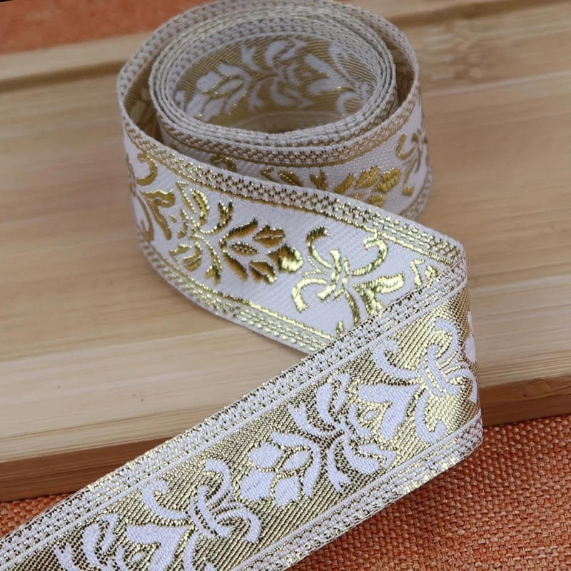 Description Picture 4 of item7 Yards 2.5cm Jacquard Ribbon with Golden Floral Leaves Pattern Woven Lace Trim Tape for DIY Sewing and Fabric Projects
