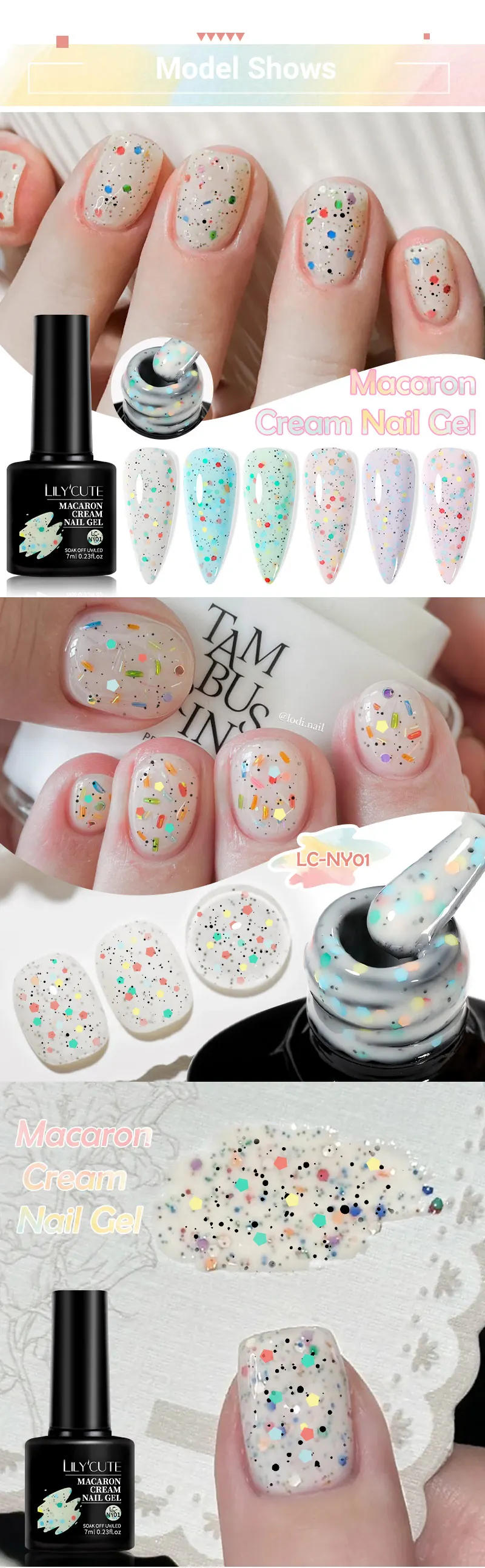 Description Picture 5 of itemLILYCUTE 7ml Macaron Cream Gel Nail Polish Glitter Sequins Nail Art Hybrid Varnish Semi Permanant Soak Off UV Gel Nail Supplies