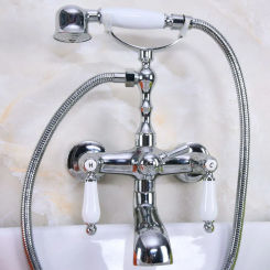 Polished Chrome Bathtub Faucet Mixer Tap Telephone Style With Sprayer Hand Shower Wall Mount Tub Hot Cold Water Mixer Set tna202