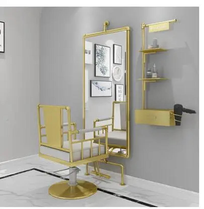 Description Picture 5 of itemNet red barber shop mirror table cabinet integration new hairdressing mirror chair hair salon dedicated simple floor full