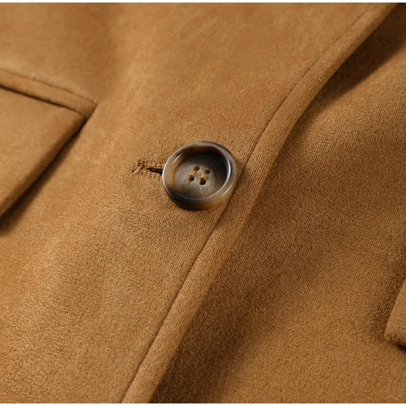 Description Picture 3 of itemRetro Suede Female Jacket Chic Single Breasted Long Sleeve Lapel Loose Blazer Coat Women 2025 Spring High Street Lady Outerwear