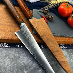 8 Inch Chef Knife With Wood Scabbard 67 Layers Damascus Steel Sharp Slicing Sushi Cleaver Sashimi Kitchen Knives Cooking Tools