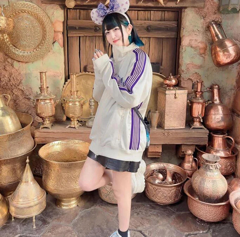 Description Picture 3 of itemNEEDLES Webbing Track Stripe Jacket Butterfly Embroidery Cotton White Coat Lapel Collar Zipper Oversize Men Women Long Sleeve